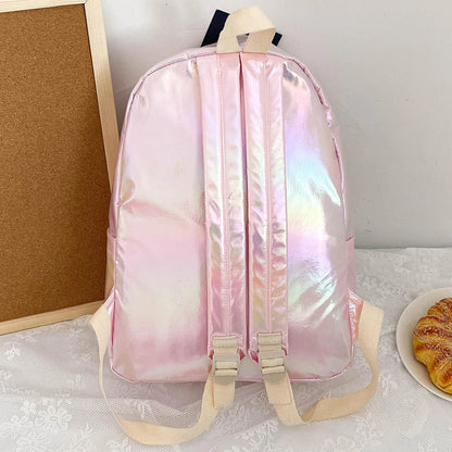 Mochila de holograma de moda bordada personalizada Mochila escolar brillante con láser Mochila de día personalizada con cualquier nombre