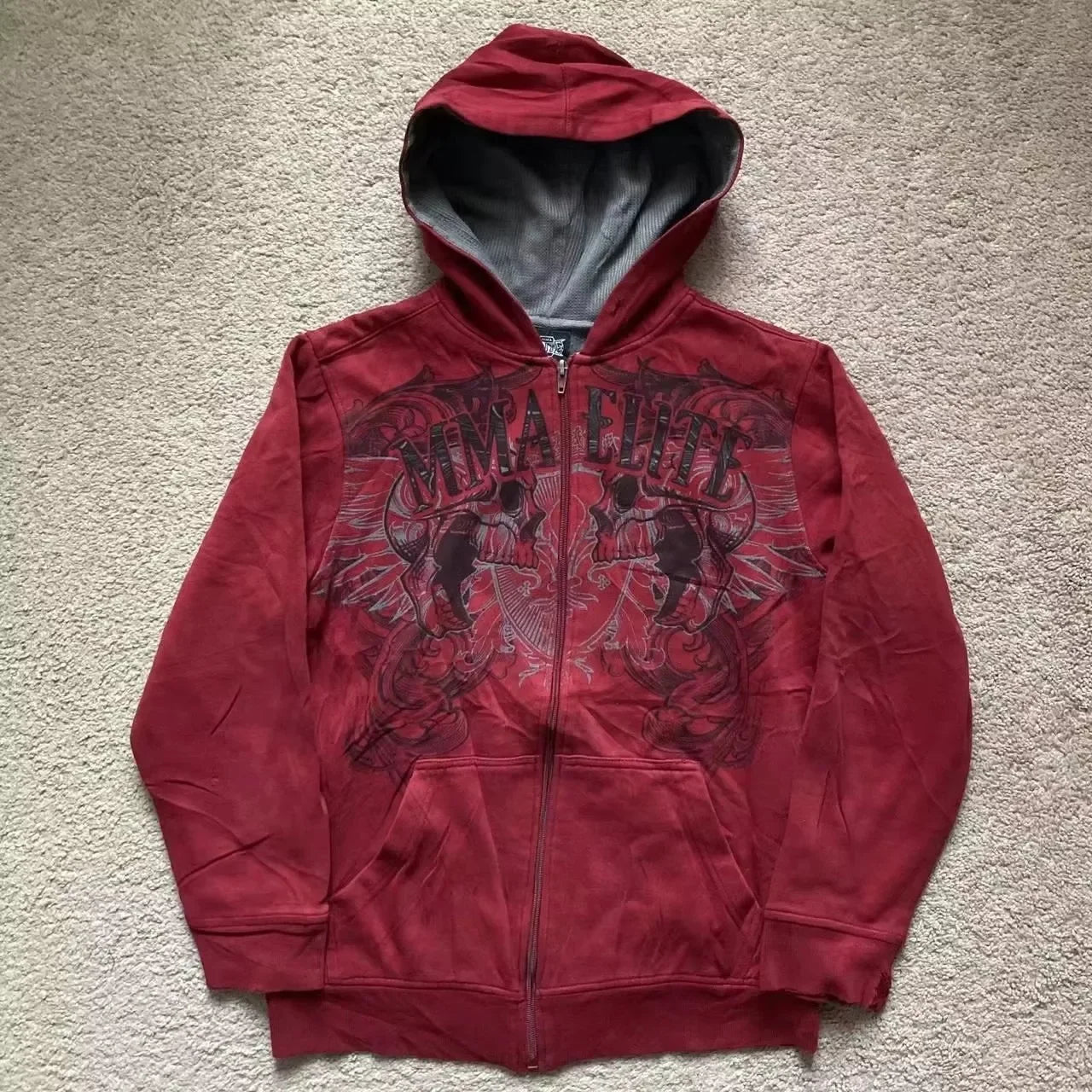 Sudadera Roja Vintage Y2K con Capucha | Cremallera Completa, Moda - 2025. | Estampado de Calavera y Serpiente | Envíos Gratis **FLIPISHOP.COM**