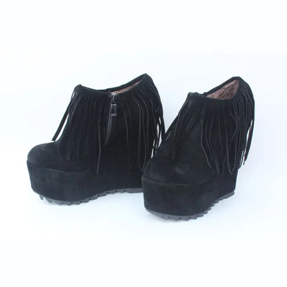 Botas de tacón alto para mujer, cuñas de 15 cm, zapatos de mujer, botas de plataforma con diseño de borlas rojas y negras, invierno WSH 5005, Envío 0.00 $.