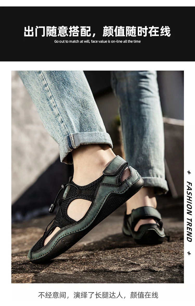 Sandalias romanas transpirables de verano, zapatillas de cuero para hombre, chanclas de tendencia,moda versátil,  Zapatillas de deporte para exteriores, talla grande 38-46.Envío 0.00$.