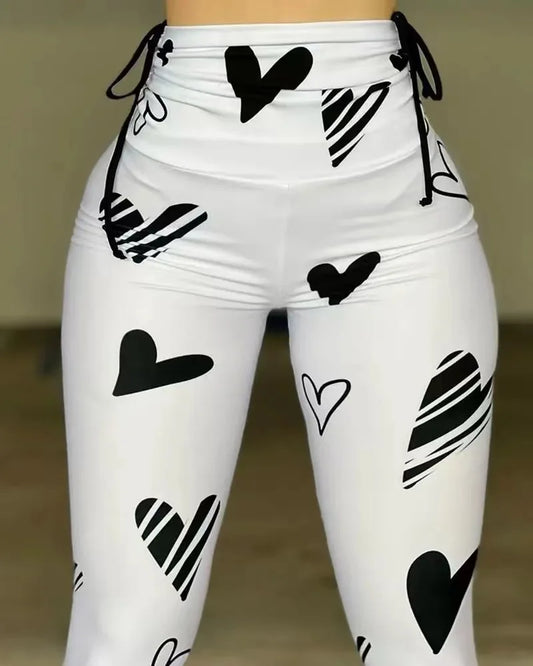 Pantalones de mujer ajustados, sexys y elegantes 2024 Moda Nuevo cordón Love Print Yoga Sports Hip Lift Fitness Leggings