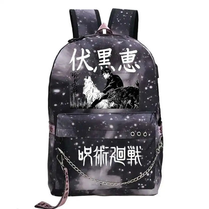 Mochila Adolescente Niñas Niño Mochila escolar Puerto de carga USB Bolsa para computadora portátil Fushiguro Megumi Anime Nylon Mochila Escolar