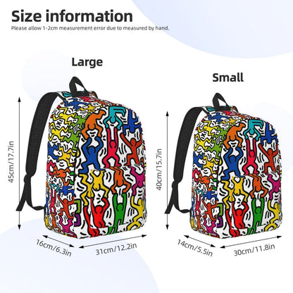 Mochilas de lona con 6 figuras de bailarinas de Haring para estudiantes universitarios y escolares, aptas para portátiles de 15 pulgadas, bolsos geométricos con grafitis de rap