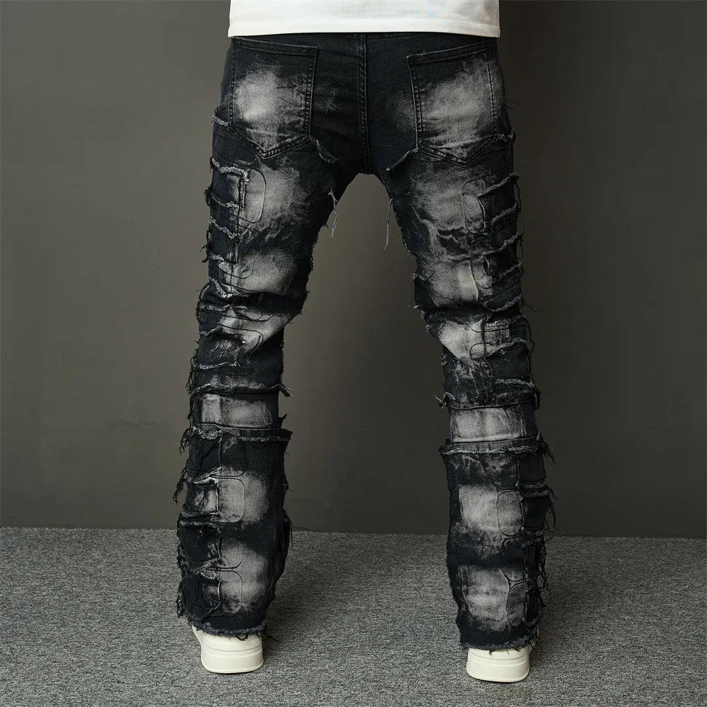 Pantalones Vaqueros Rectos con Parches y Roturas para Hombre | Estilo Hip Hop y Motero | Envío Gratis | NoEnName_Null | **FLIPISHOP.COM**