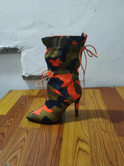 Botas de Mujer **FLIPI FULL 3D** Moda Versátil 2025 | Tacón Alto Camuflaje Tiro Medio, Tallas Grandes (43) | Envío Gratis **FLIPISHOP.COM**