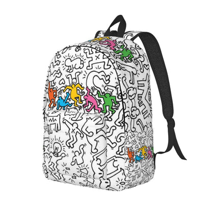 Mochilas de lona con 6 figuras de bailarinas de Haring para estudiantes universitarios y escolares, aptas para portátiles de 15 pulgadas, bolsos geométricos con grafitis de rap