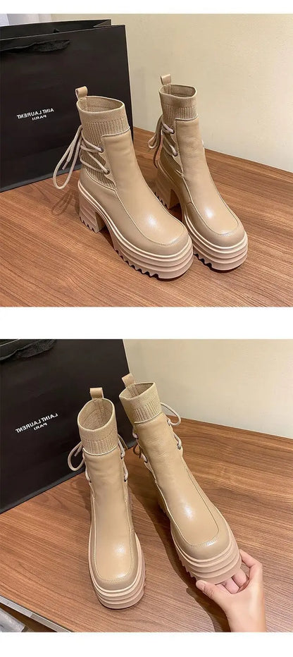 Botines de otoño nuevos para mujer, botas Chelsea con plataforma, en forma de calcetín y cordones elásticos. Envío 0.00 $.