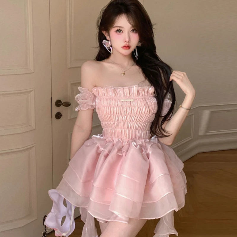 Vestido de Hada Rosa Dulce para Mujeres | Estilo Kawaii Lolita con Hombros Descubiertos | Envío Gratis **FLIPISHOP.COM**