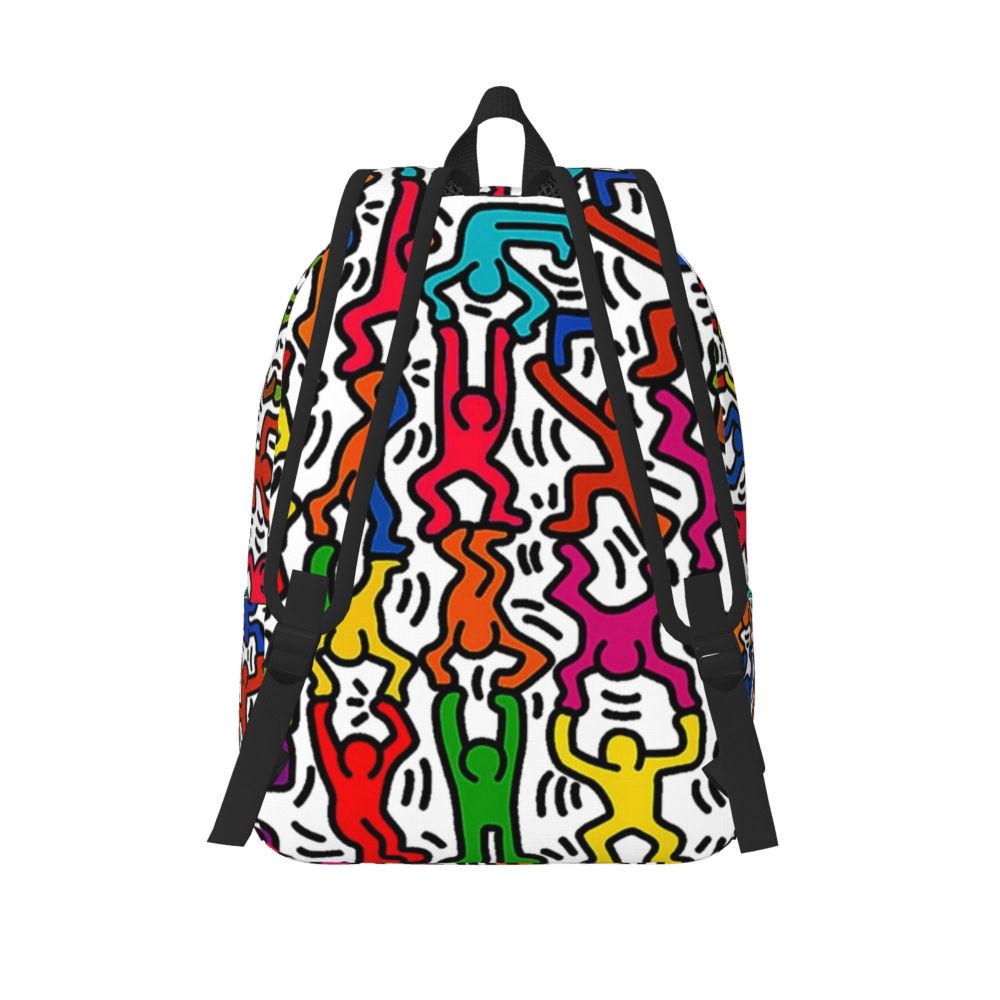 Mochilas de lona con 6 figuras de bailarinas de Haring para estudiantes universitarios y escolares, aptas para portátiles de 15 pulgadas, bolsos geométricos con grafitis de rap