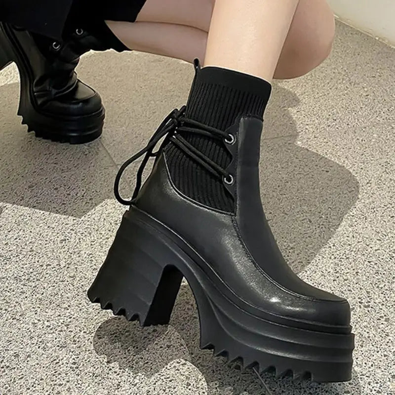 Botines de otoño nuevos para mujer, botas Chelsea con plataforma, en forma de calcetín y cordones elásticos. Envío 0.00 $.