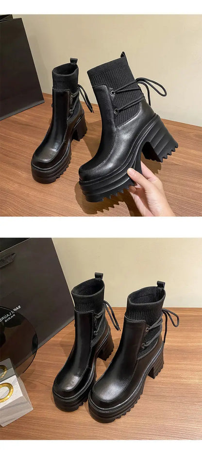 Botines de otoño nuevos para mujer, botas Chelsea con plataforma, en forma de calcetín y cordones elásticos. Envío 0.00 $.