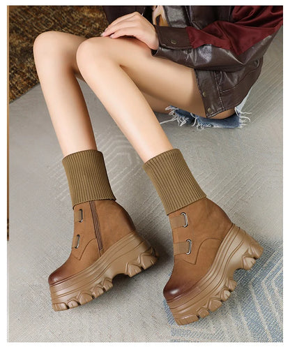 Botas de invierno nuevas de media pantorrilla modernas con tacón alto de 12 cm y plataforma que aumenta la altura con tejido de felpa en el interior para mujer, Envío 0.00 $.