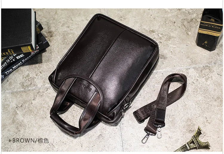 Maletines de cuero suave vintage para hombre Bolso de mano vertical de negocios Bolso de mensajero de hombro masculino de oficina