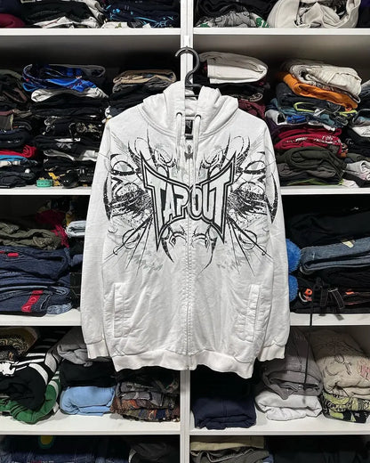 Sudadera con capucha y cremallera con estampado de letras punk rock retro Y2k para hombre y mujer, ropa grunge, tops holgados de gran tamaño