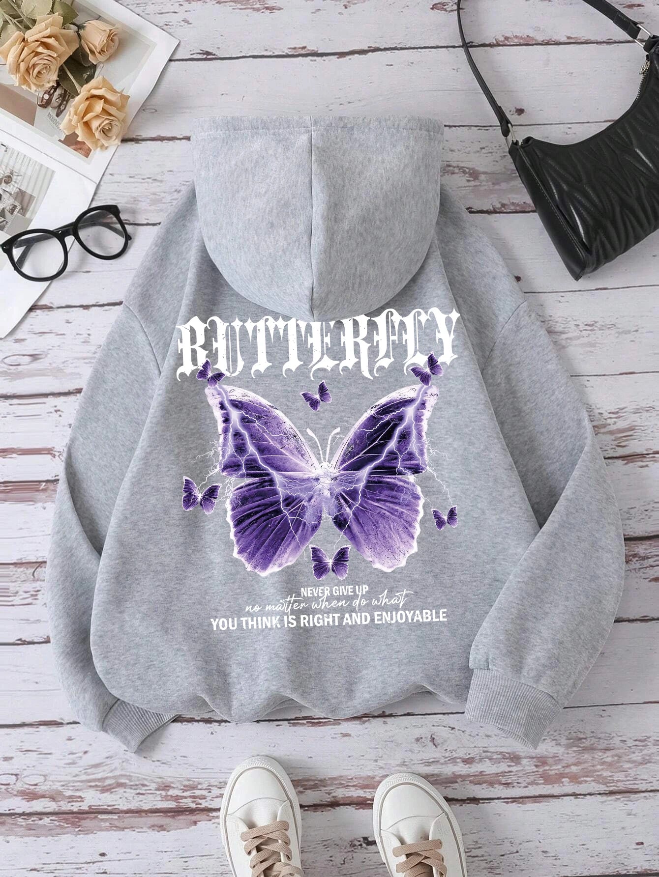 Sudadera de mariposa morada para mujer-moda 2024-Sudadera polar de alta calidad con capucha, sudaderas casuales sencillas, ropa de calle holgada de gran tamaño para otoño, Envío 0.00 $.