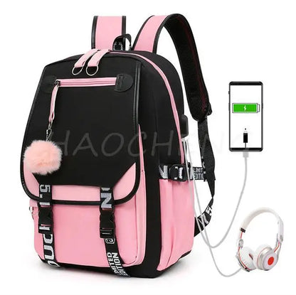 Mochilas Inside Out2 con USB, diseño de dibujos animados en color rosa, para niños y niñas, mochilas escolares para estudiantes, mochilas para adolescentes y mujeres, mochilas escolares para niñas