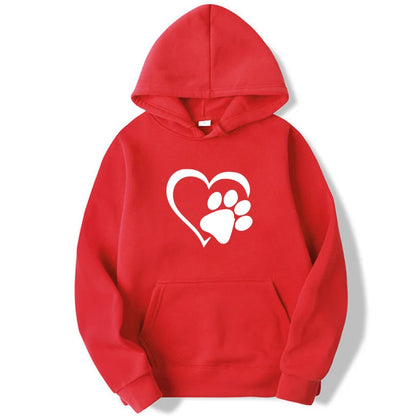 Sudaderas con capucha con estampado de huellas de perro y forma de corazón para mujer, sudaderas casuales de manga larga, jerséis de otoño e invierno de talla grande