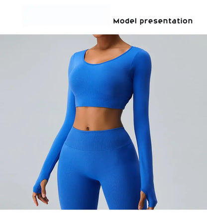 Tops deportivos para mujer Hollow out Yoga Tops de manga larga Camiseta para correr con orificio para el pulgar Niñas Slim Gym Fitness Crop Top Sudaderas Mujer