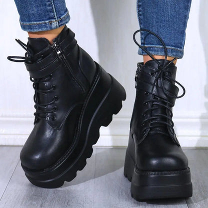 Botas de Moto Góticas Punk para Mujer | Plataforma Gruesa y Tacón de Cuña Alto | Moda Versátil | Envío Gratis | **FLIPISHOP.COM**