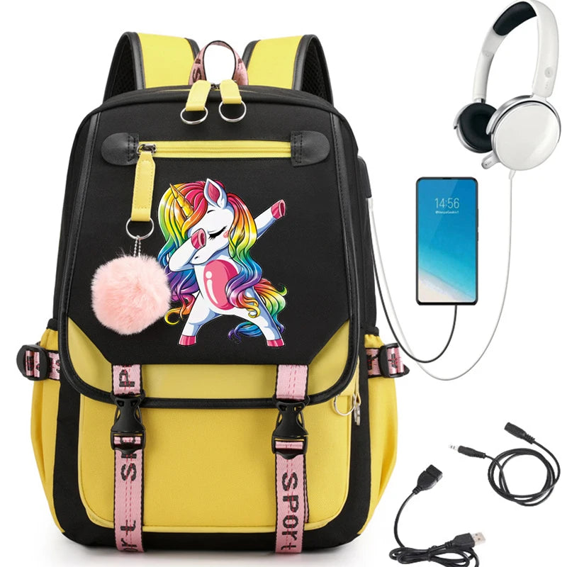 Mochila Estudiante De Secundaria Mochilas Kawaii Unicornio Diseño Mochilas Escolares Carga USB Bagpack Lindo Bolso Anime Mochila Escolar.