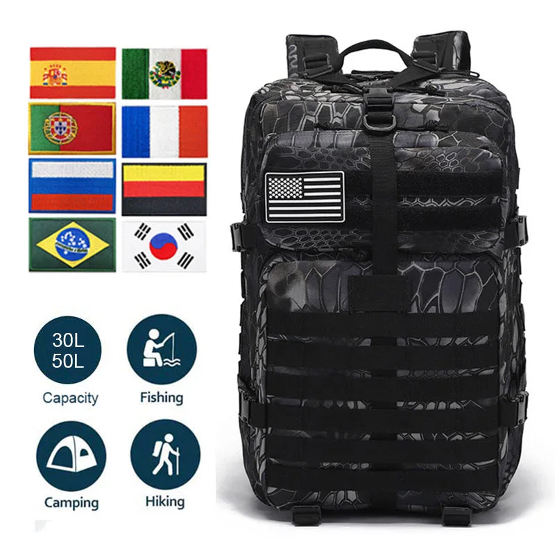 Mochila táctica 3P de 30 l/50 l para hombres y mujeres, accesorios para acampar y cazar, bolsa de asalto de camuflaje, mochilas Molle