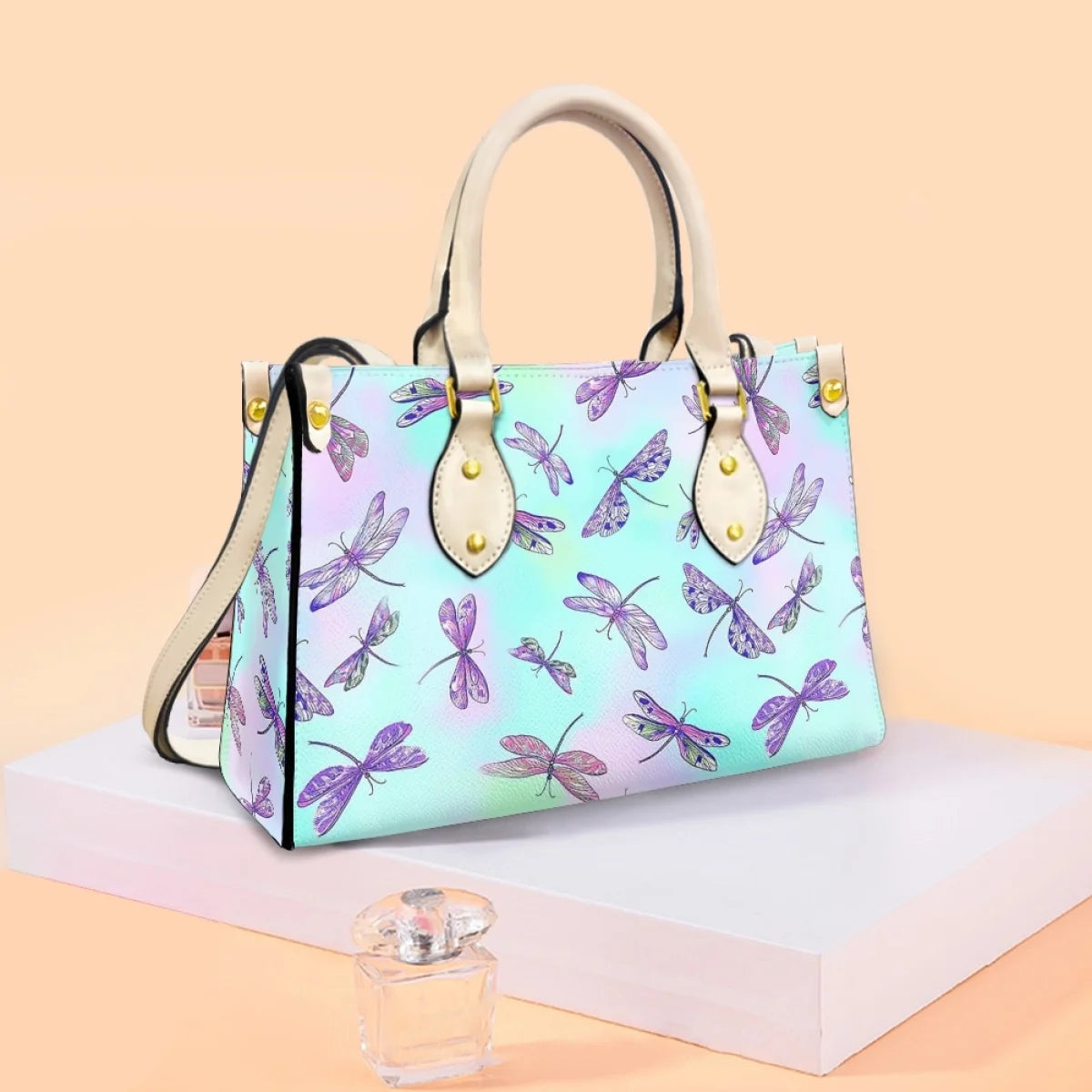 Bolsos de mano con estampado de libélula para mujer, de piel de lujo, tipo bandolera, de diseñador