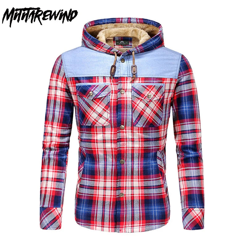 Camisa de cuadros-2024-para hombre Polar grueso cálido camisa de invierno para hombre camisa de pana de puro algodón con capucha Leisure England Camisas para hombre