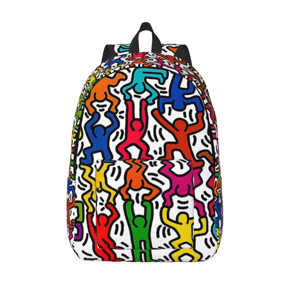 Mochilas de lona con 6 figuras de bailarinas de Haring para estudiantes universitarios y escolares, aptas para portátiles de 15 pulgadas, bolsos geométricos con grafitis de rap