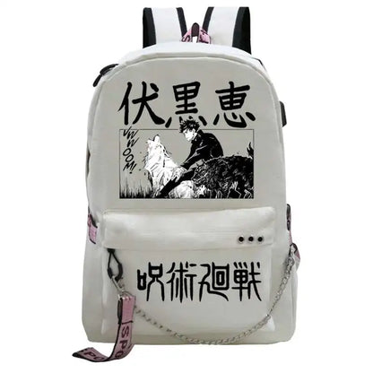 Mochila Adolescente Niñas Niño Mochila escolar Puerto de carga USB Bolsa para computadora portátil Fushiguro Megumi Anime Nylon Mochila Escolar