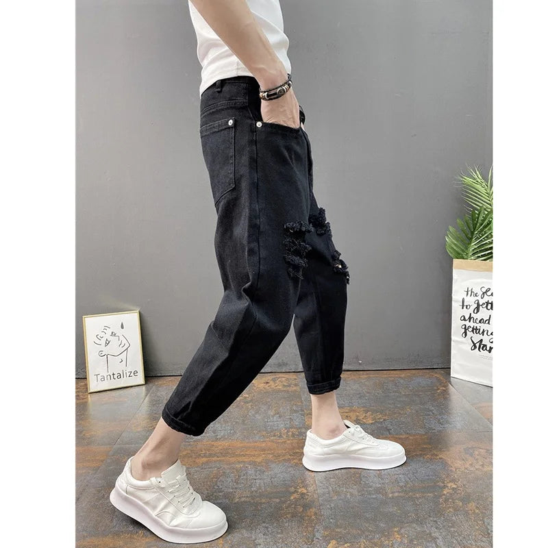 Pantalones Vaqueros Desgastados hasta los Tobillos para Hombre | Estilo Coreano y Casual | Envío Gratis en **FLIPISHOP.COM**