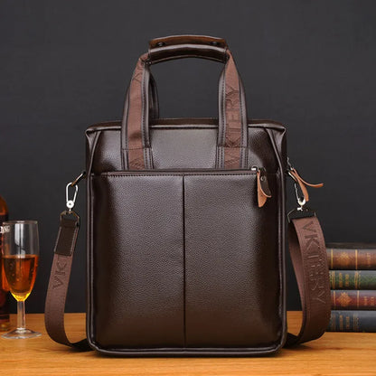 Maletines de cuero suave vintage para hombre Bolso de mano vertical de negocios Bolso de mensajero de hombro masculino de oficina