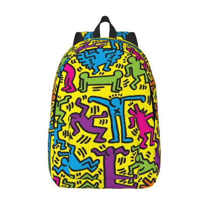 Mochilas de lona con 6 figuras de bailarinas de Haring para estudiantes universitarios y escolares, aptas para portátiles de 15 pulgadas, bolsos geométricos con grafitis de rap