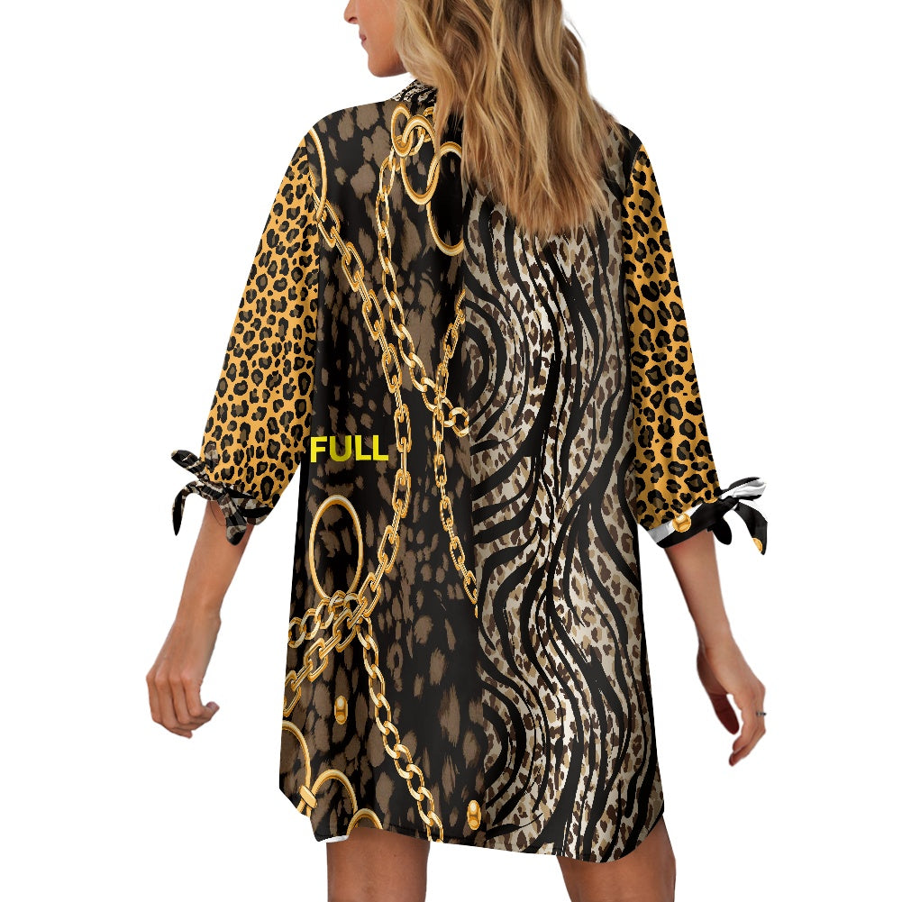 Camisa Informal 3/4 con Botones para Mujer | Estampado Leopardo y Cadenas de Oro | Alta Calidad - **FLIPI FULL 3D** MODA 2025 | Envío Gratis **FLIPISHOP.COM**