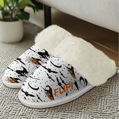 Pantuflas térmicas para el hogar. Zapatillas de algodón con bordes de piel impresiones de halloween 3D FLIPI-2024.Envío 0.00 €.